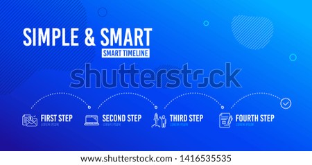 Infographic timeline. Accounting report, Launch project and Laptop icons simple set. Reject file sign. Check finance, Business innovation, Computer. Decline agreement. Technology set. Vector