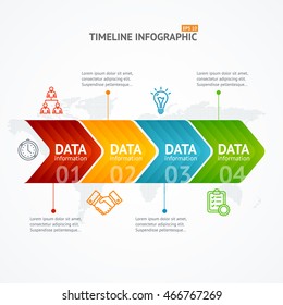 Infographic Timeline with Arrow for Reports and Presentations. Horizontal. Vector illustration