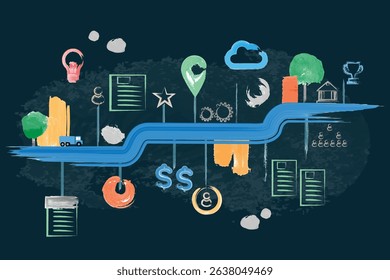 Infographic timeline business roadmap draw from paint brush