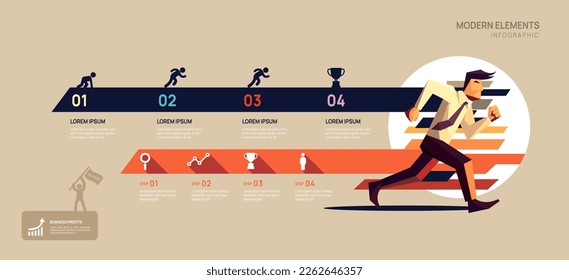 Infographic Timeline Businessman run elements diagram template for business. successive Steps Modern roadmap with man, flat vector infographics, flow charts.