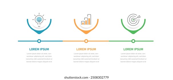 Se puede utilizar una línea de tiempo de infografía que consta de 3 etapas para las presentaciones