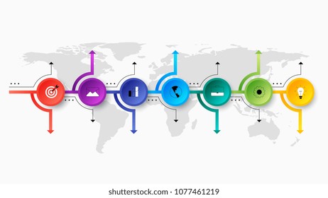 Infographic Timeline Constructor. Paper Style Multicolored Pointers. Vector Template For Modern Business Presentation, Web Banners, Layouts.