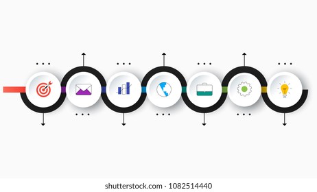 Infographic Timeline Constructor. Paper Style Multicolored Pointers. Vector Template For Modern Business Presentation, Web Banners, Layouts.
