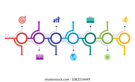 Infographic Timeline Constructor. Paper Style Multicolored Pointers. Vector Template For Modern Business Presentation, Web Banners, Layouts.