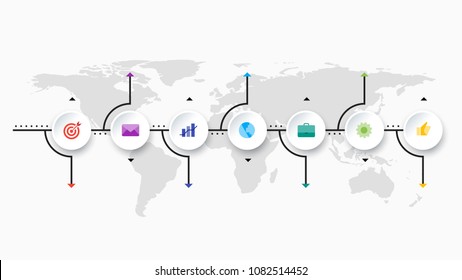 Infographic Timeline Constructor. Paper Style Multicolored Pointers. Vector Template For Modern Business Presentation, Web Banners, Layouts.
