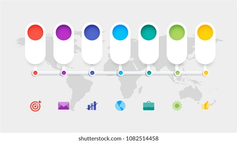 Infographic Timeline Constructor. Paper Style Multicolored Pointers. Vector Template For Modern Business Presentation, Web Banners, Layouts.