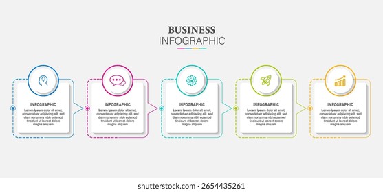 Design de linha do tempo infográfico com 5 opções ou etapas. Infográficos para o conceito de negócios. Pode ser usado para banner de apresentações, layout de fluxo de trabalho, diagrama de processo, fluxograma, gráfico de informações