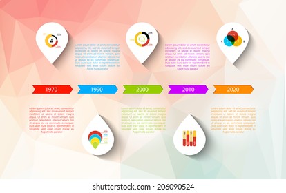Infographic timeline design, concept - template with points. Idea to display information, ranking and statistics with orginal and modern style.