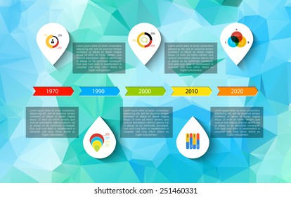 Infographic timeline design, concept - template with points. Idea to display information, ranking and statistics with orginal and modern style.