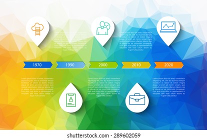 Infographic timeline design concept - template with points and outline icons. Idea to display information, ranking and statistics with orginal and modern business style.
