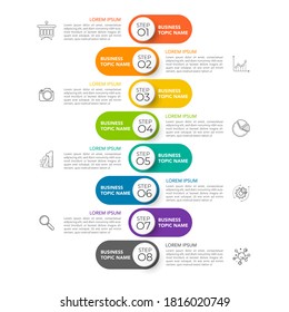 Infographic timeline design template can be used for presentation, banner, graphic, business flow and diagram. Modern flat Timeline template with 8 option, parts, step for process. Abstract template.