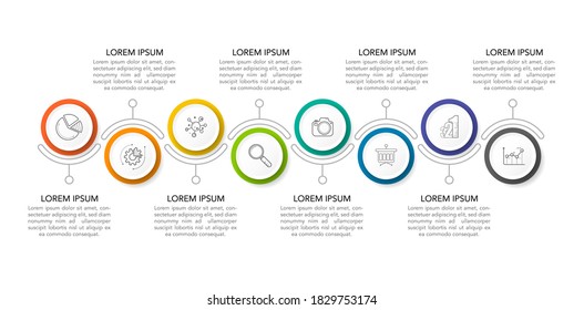 Infographic timeline design template can be used for presentation, banner, graphic, business flow and diagram. Modern flat Timeline template with 8 option, parts, step for process. Abstract template.