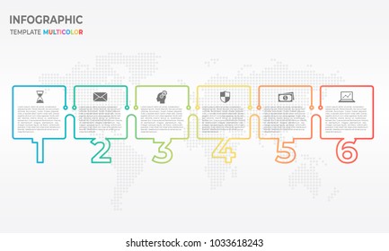 Infographic timeline design template with numbers 6 options.