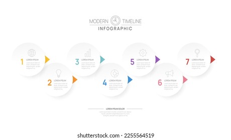 Infographic Timeline diagram template for business. 7 Steps Modern roadmap with circle topics, for vector infographics, flow charts, presentations.