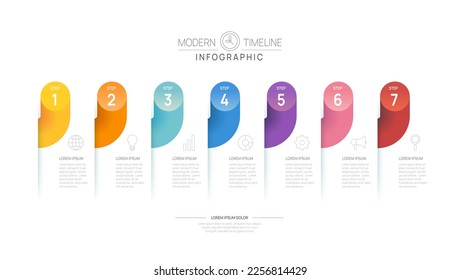 Infographic Timeline diagram template for business. 7 Steps Modern roadmap with circle topics, for vector infographics, flow charts, presentations.