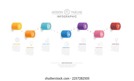 Infographic Timeline diagram template for business. 7 Steps Modern roadmap with circle topics, for vector infographics, flow charts, presentations.