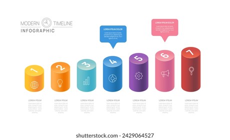 Infographic Timeline diagram template for business. 7 Steps Modern roadmap with circle topics, for vector infographics, flow charts, presentations.