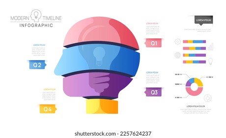 Infographic Timeline diagram template for education. 4 Steps Modern roadmap with head topics, for vector infographics, flow charts, presentations.