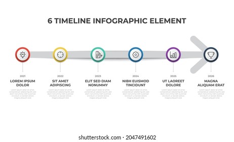 infographic timeline element vector with 6 options, list, and arrow, can be used for workflow, process diagram, presentation, etc.