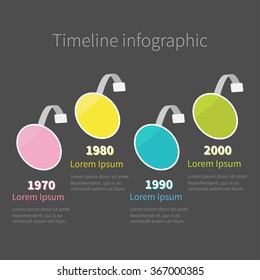 Infographic Timeline four step round circle wobbler. Template. Flat design. Vector illustration