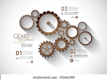 Infographic timeline with Gear mechanic concept for product or generic items classification.