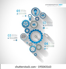 Infographic timeline with Gear mechanic concept for product or generic items classification.