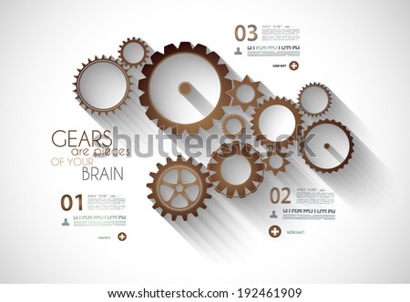 Infographic timeline with Gear mechanic concept for product or generic items classification.