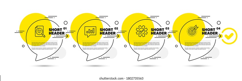 Infographic timeline with icons and 4 steps. Options process with numbers. Infographics business concept. Workflow plan, presentation timeline, arrow path. Business journey process icons. Vector