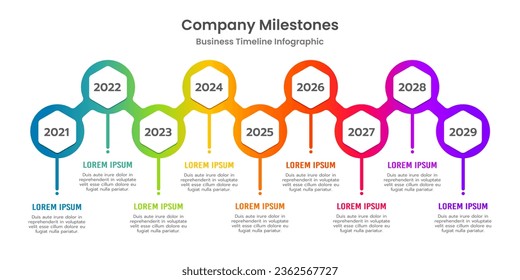 Infographic timeline of important events, 9-year company history. business presentation. Vector illustration.