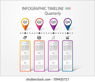 Infographic timeline for multiple purpose of use. Such as Business, plan, processes, step.
Quartery