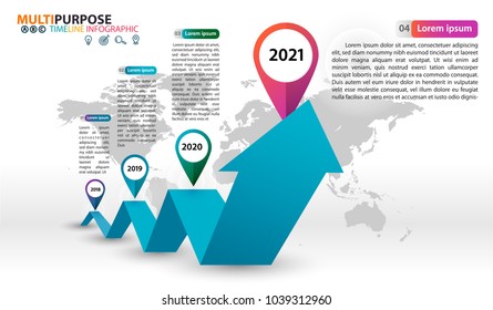 Infographic Timeline On Blue Bouncing Arrow. Using For Multiple Purpose Of Use Such As Business Presentation, Workflow, Process.