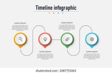 Infographic timeline process with square template design with icons and 4 options or steps. Vector illustration.
