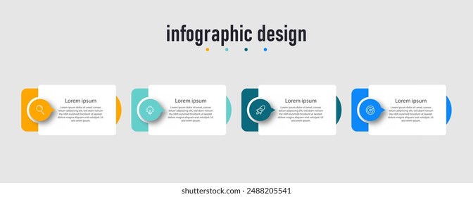 Infographic timeline process with square template design with icons and 4 options or steps. Vector illustration.
