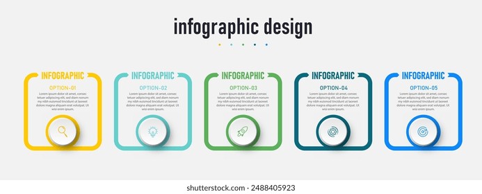 Proceso de línea de tiempo infográfico con diseño de Plantilla cuadrada con íconos y 4 opciones o pasos. Ilustración vectorial.
