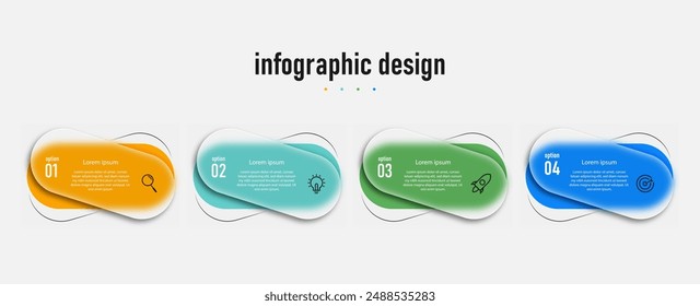 Proceso de línea de tiempo infográfico con diseño de Plantilla cuadrada con íconos y 4 opciones o pasos. Ilustración vectorial.
