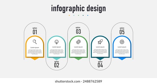 Infographic timeline process with square template design with icons and 5 options or steps. Vector illustration.
