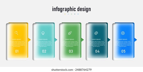 Infographic timeline process with square template design with icons and 5 options or steps. Vector illustration.