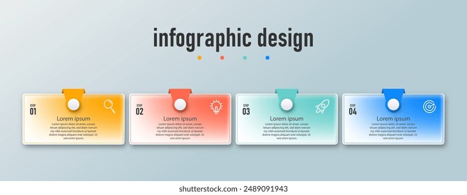 Infographic timeline process with square template design with icons and 4 options or steps. Vector illustration.
