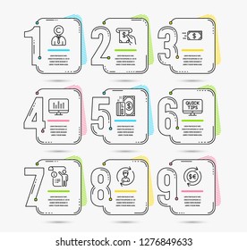 Infographic timeline set of Copyrighter, Human resources and Web tutorials icons. Money transfer, Manual doc and Payment signs. Vector