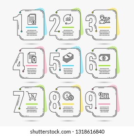 Infographic timeline set of Dollar, Special offer and Banking icons. Success business, Financial documents and Usd coins signs. Vector