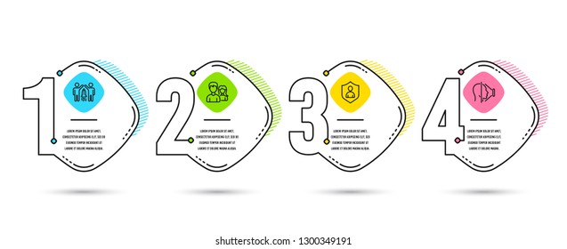 Infographic timeline set of Partnership, Security and Teamwork icons. Face id sign. Business startup, Private protection, Man with woman. Phone scanning. Vector