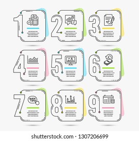 Infographic timeline set of Quick tips, Approved agreement and Cashback icons. Money diagram, Accounting and Bill accounting signs. Vector