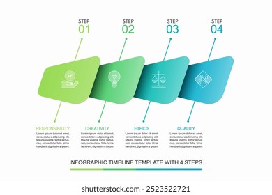 Infographic timeline template with 4 steps. Can be used for data visualization, graph, chart, report, web design. Vector illustration