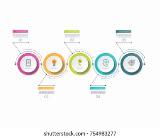 Infographic timeline template with 5 options. Can be used as a chart, diagram, graph for business presentation, annual report, brochure, web design.