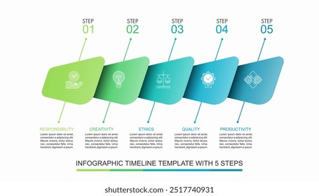 Infographic timeline template with 5 steps. Can be used for data visualization, graph, chart, report, web design. Vector illustration