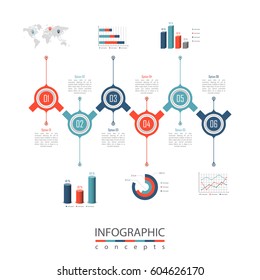 Infographic timeline template with 6 options, parts, steps can be used for chart, diagram, web design, presentation, advertising, history, report. Vector infographic illustration