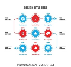 Infographic timeline template with 9 steps and many options vector illustration workflow diagram