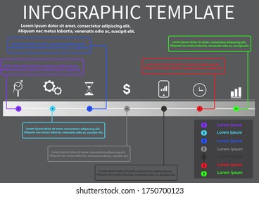 Concepto de negocio de plantilla de línea de tiempo de infografía.El vector puede utilizarse para diseño de flujo de trabajo, diagrama, opciones de aumento de número, diseño web, informe anual