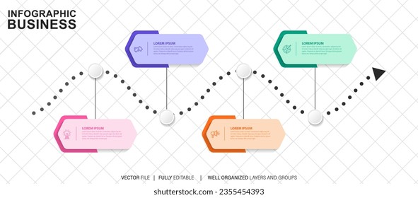 Concepto de negocio de plantilla de línea de tiempo de infografía.El vector puede utilizarse para diseño de flujo de trabajo, diagrama, opciones de aumento de número, diseño web, informe anual
