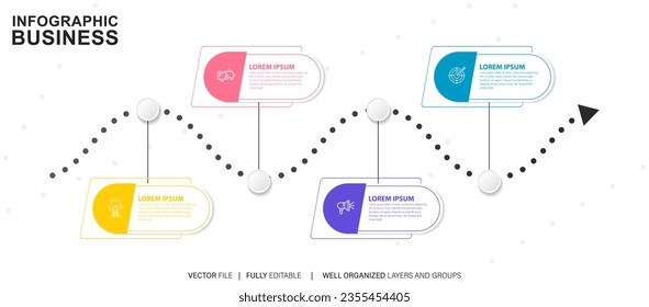 Concepto de negocio de plantilla de línea de tiempo de infografía.El vector puede utilizarse para diseño de flujo de trabajo, diagrama, opciones de aumento de número, diseño web, informe anual
